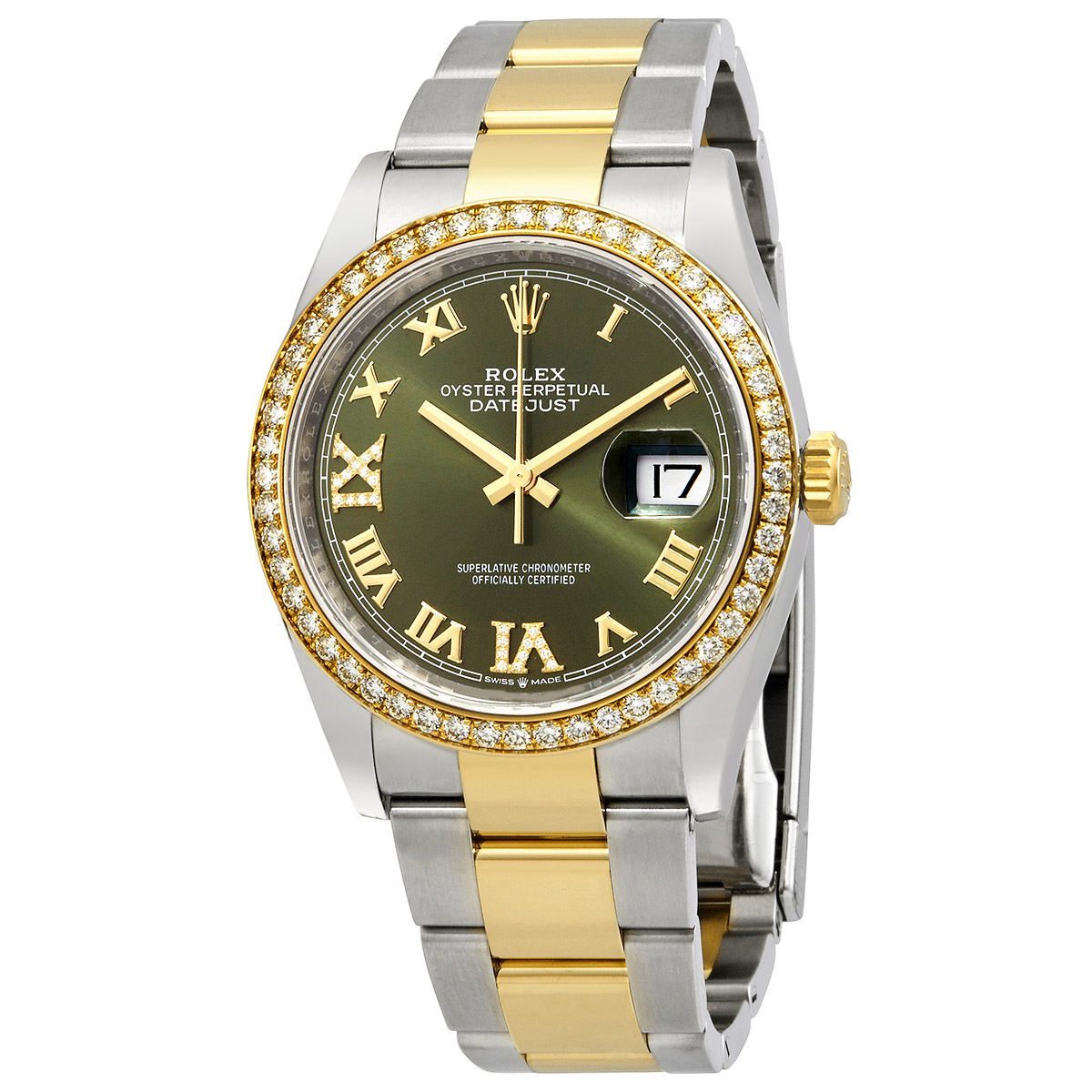 Datejust 36 Green Diamond Dial Men's Steel and 18kt Yellow Gold Watch