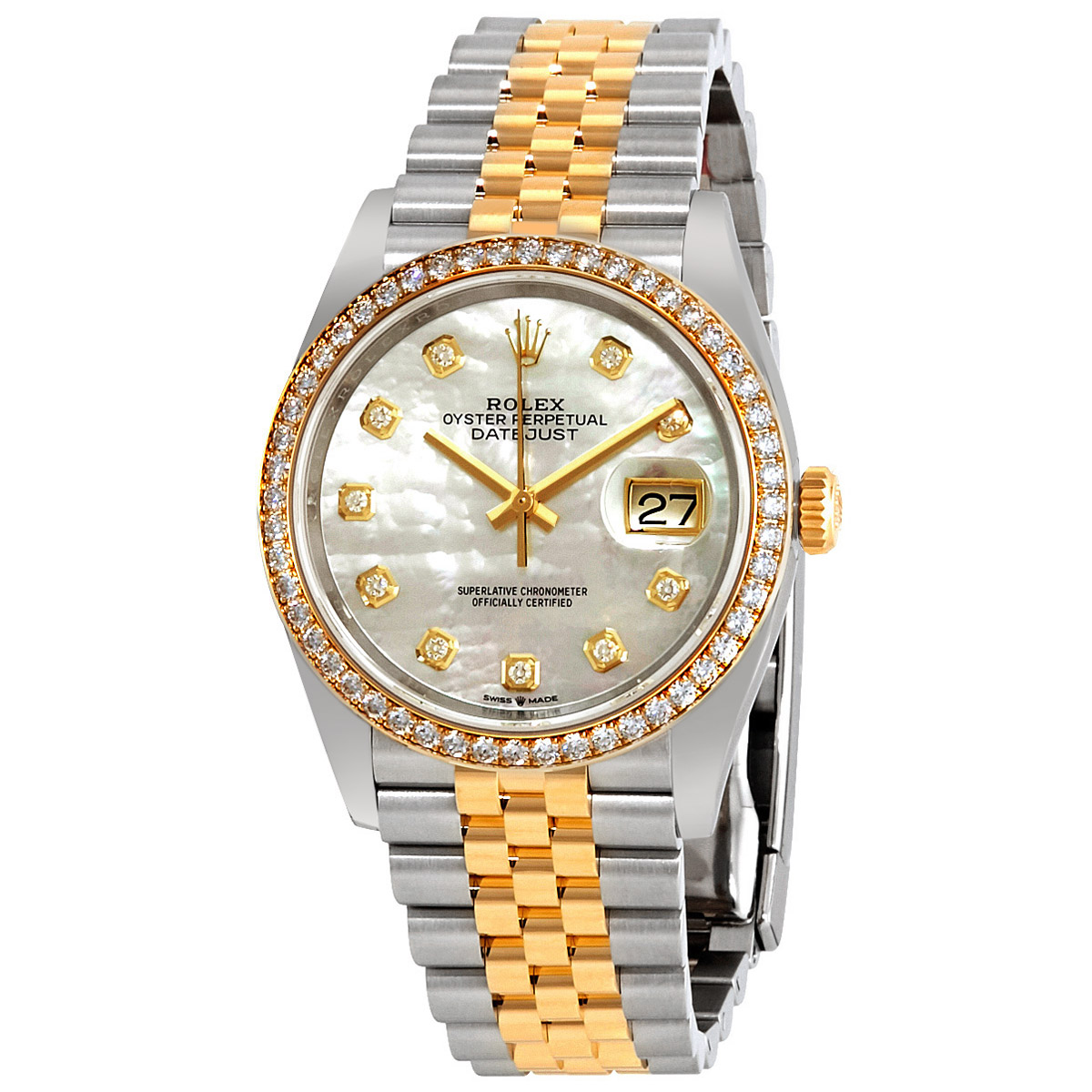 Datejust 36 Mother of Pearl Diamond Dial Ladies Steel and 18kt Yellow Gold Jubilee Watch 126283MDJ