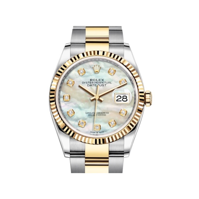 Datejust 36 Mother of Pearl Diamond Dial Men's Stainless Steel and 18kt Yellow Gold Oyster Watch 126233MDO