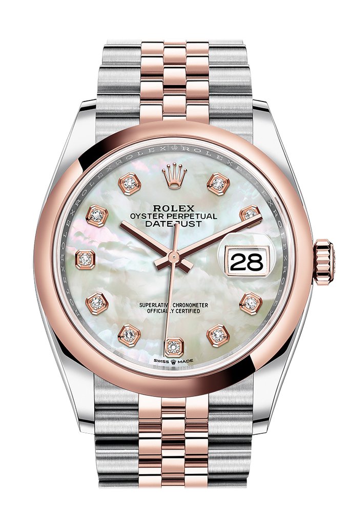 Datejust 36 Mother of Pearl Diamond Dial Men's Steel and 18k Everose Gold Jubilee Watch