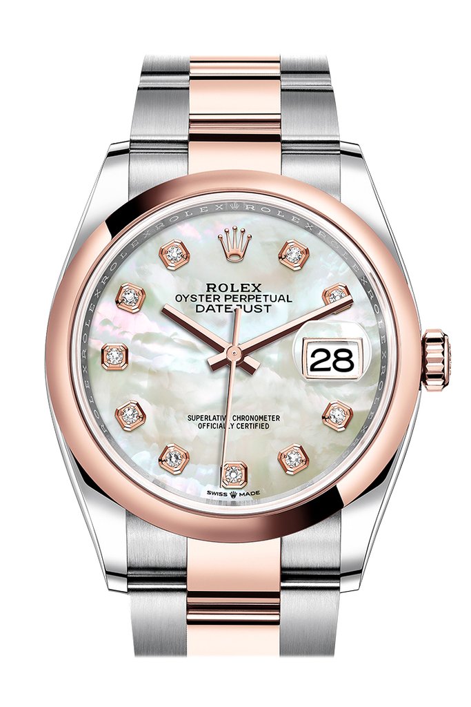 Datejust 36 Mother of Pearl Diamond Dial Men's Steel and 18K Everose Gold Oyster Watch
