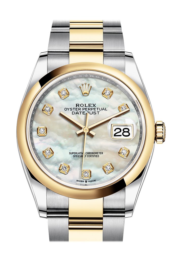 Rolex Datejust 36 Mother of Pearl Diamond Dial Men's Steel and 18k Yellow Gold Oyster Watch 126203MDO