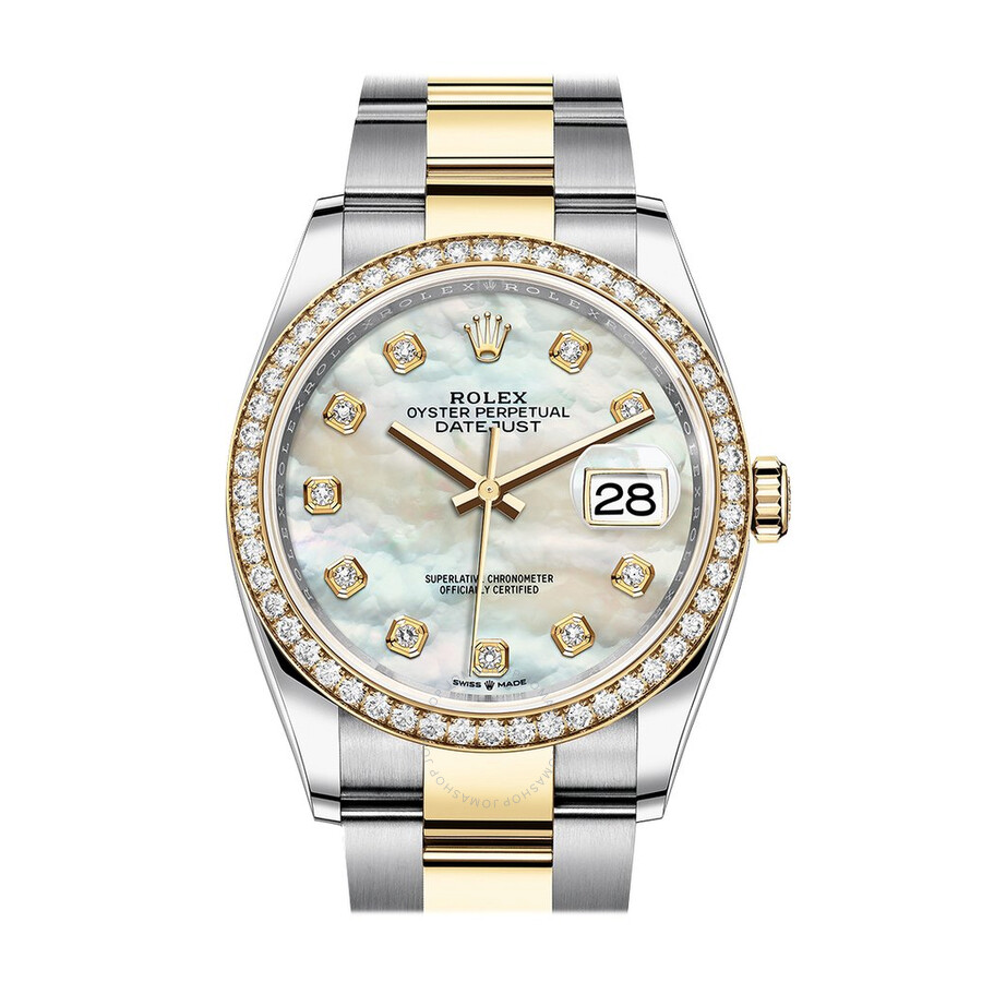 Shop Rolex Datejust 36 Mother Of Pearl Diamond Dial Men's Steel And 18kt Yellow Gold Oyster Watch 126283m In Gold / Mop / Mother Of Pearl / Yellow