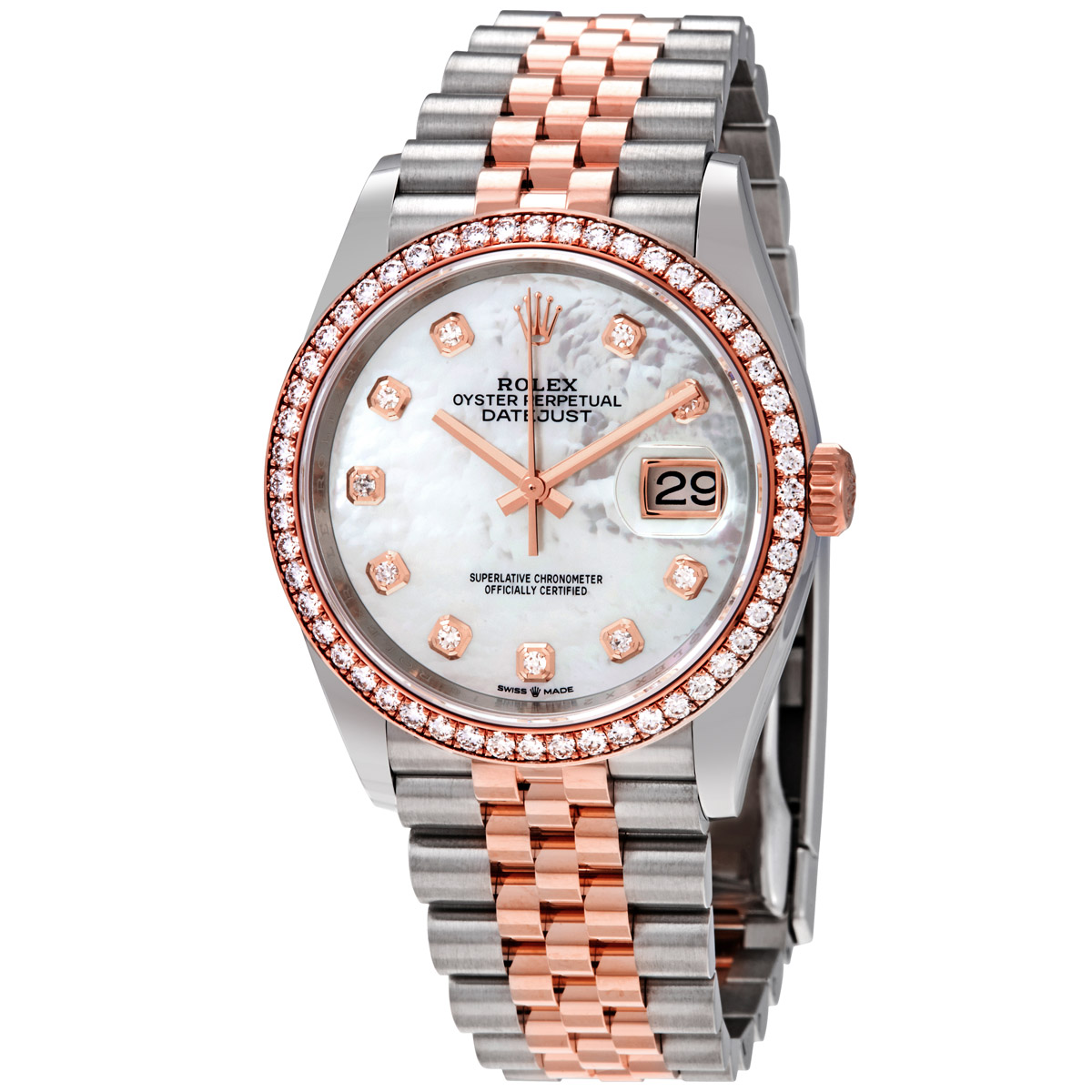 Datejust 36 Mother of Pearl Diamond Dial Steel and 18k Everose Gold Jubilee Watch 126281MDO