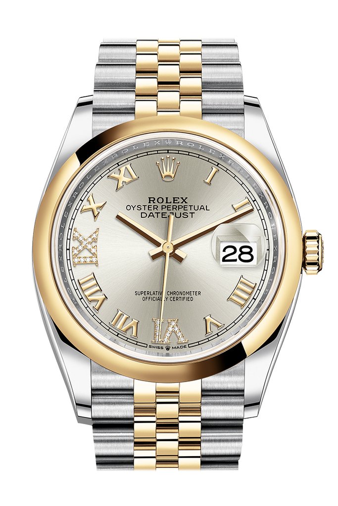 Datejust 36 Silver Diamond Dial Automatic Men's Steel and 18k Yellow Gold Jubilee Watch 126203SRDJ