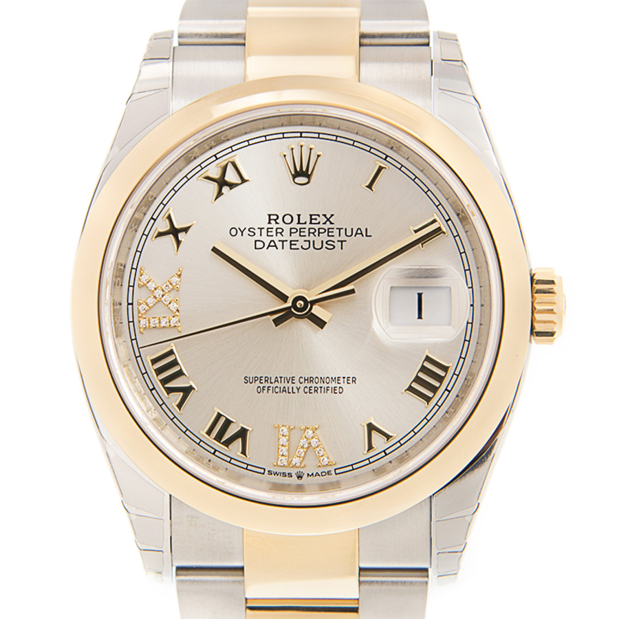 Rolex Datejust 36 Silver Diamond Dial Automatic Men's Steel and 18k Yellow Gold Oyster Watch 126203SRDO