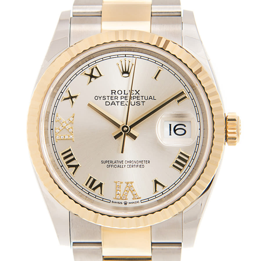 Rolex Datejust 36 Silver Diamond Dial Men's Stainless Steel and 18kt Yellow Gold Oyster Watch 126233SRDO