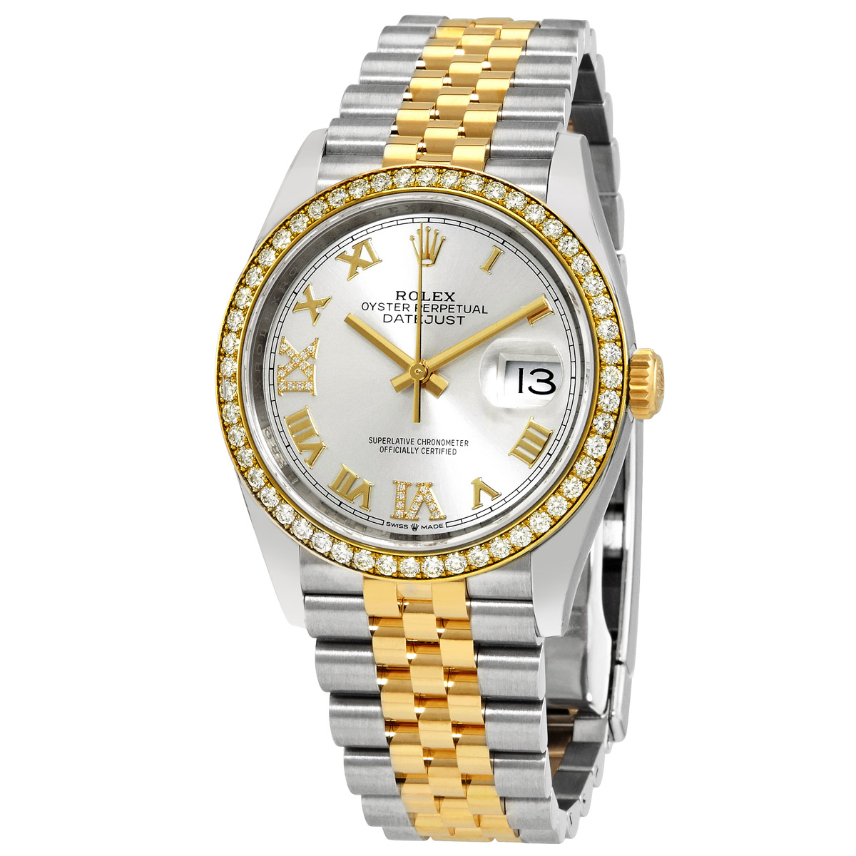 Datejust 36 Silver Diamond Dial Steel and 18kt Yellow Gold Jubilee Watch 126283SRDJ