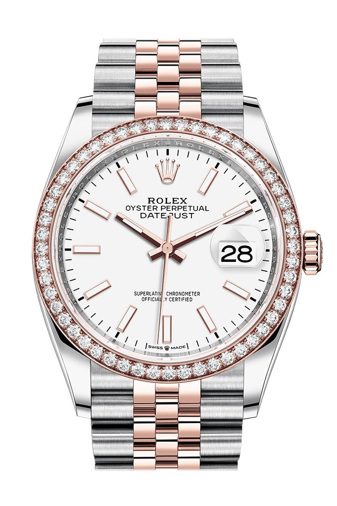 Datejust 36 White Dial Automatic Men's Steel and 18k Everose Gold Jubilee Watch