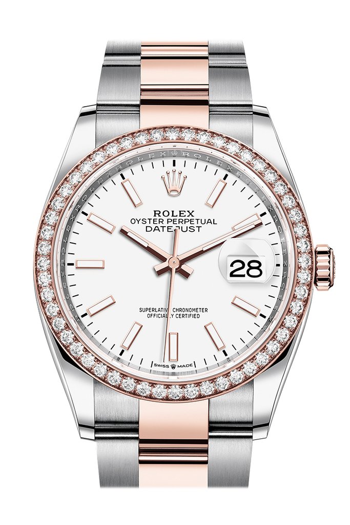 Datejust 36 White Dial Automatic Men's Steel and 18k Everose Gold Oyster Watch