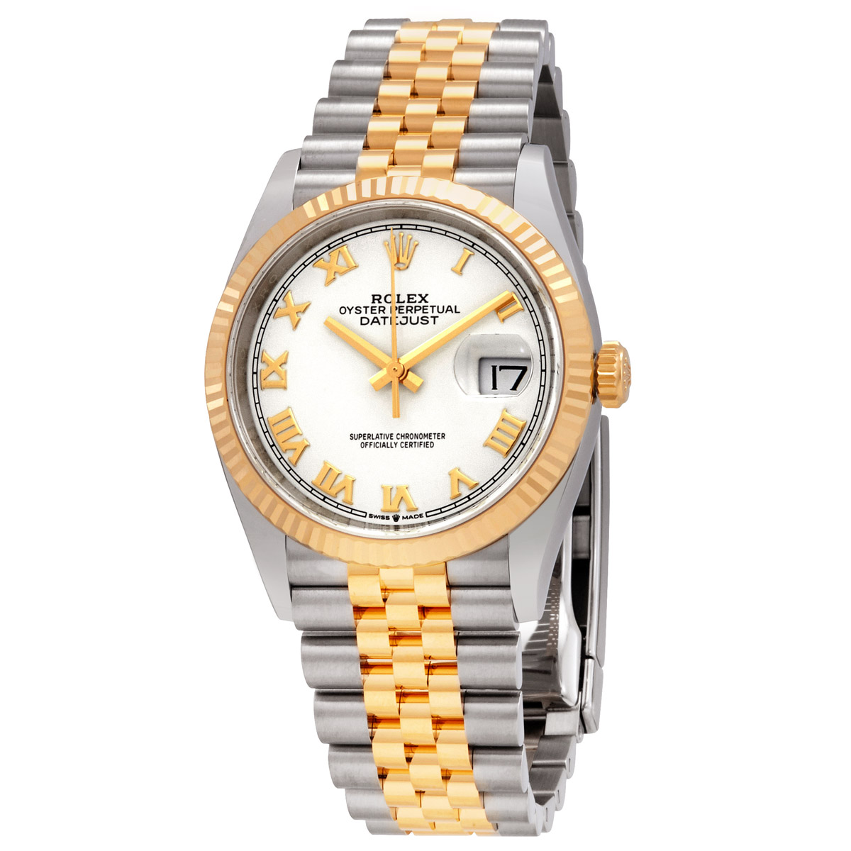 Rolex Datejust 36 White Dial Men's Stainless Steel and 18kt Yellow Gold Jubilee Watch 126233WRJ