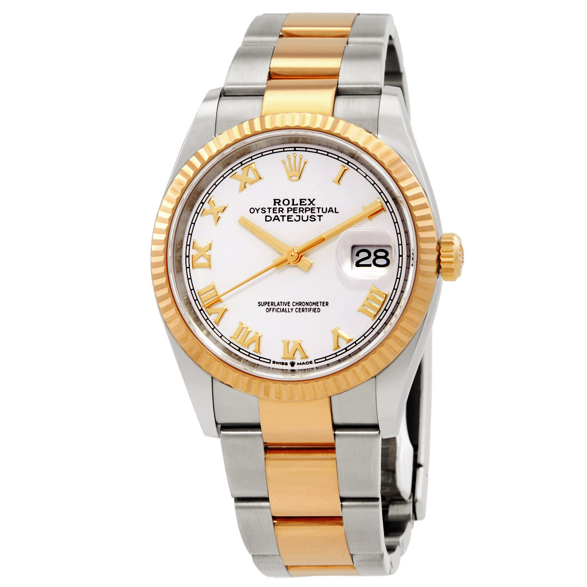 Rolex Datejust 36 White Dial Men's Stainless Steel and 18kt Yellow Gold Oyster Watch 126233WRO