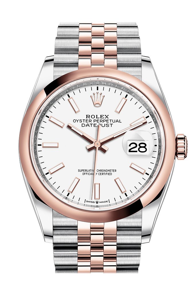 Datejust 36 White Dial Men's Steel and 18k Everose Gold Jubilee Watch