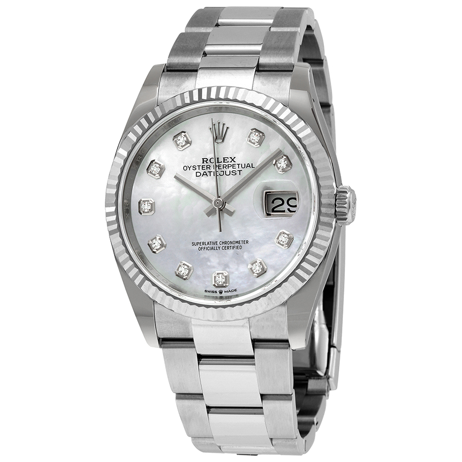 Rolex Datejust 36 White Mother Of Pearl Diamond Dial Automatic Oyster Watch 126234Mdo