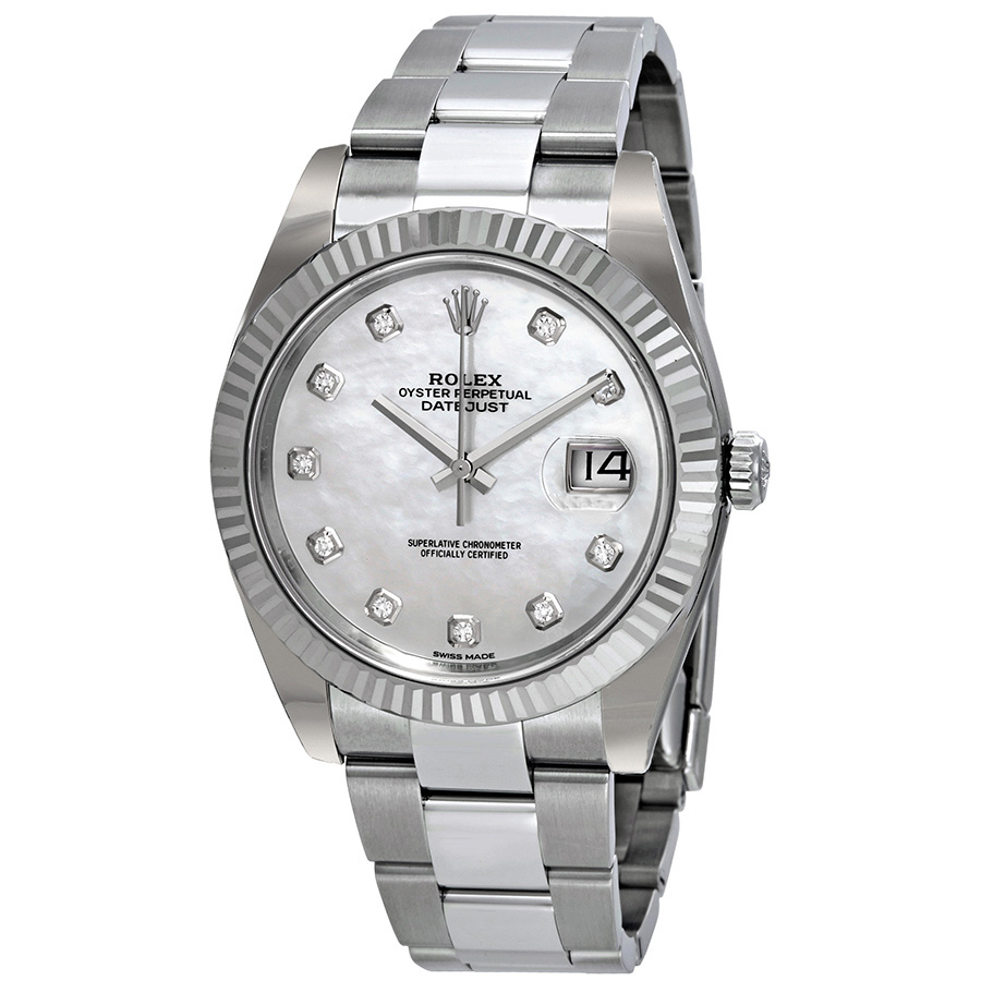 Rolex Datejust 41 Automatic White Mother of Pearl Diamond Dial Men's Watch 126334MDO