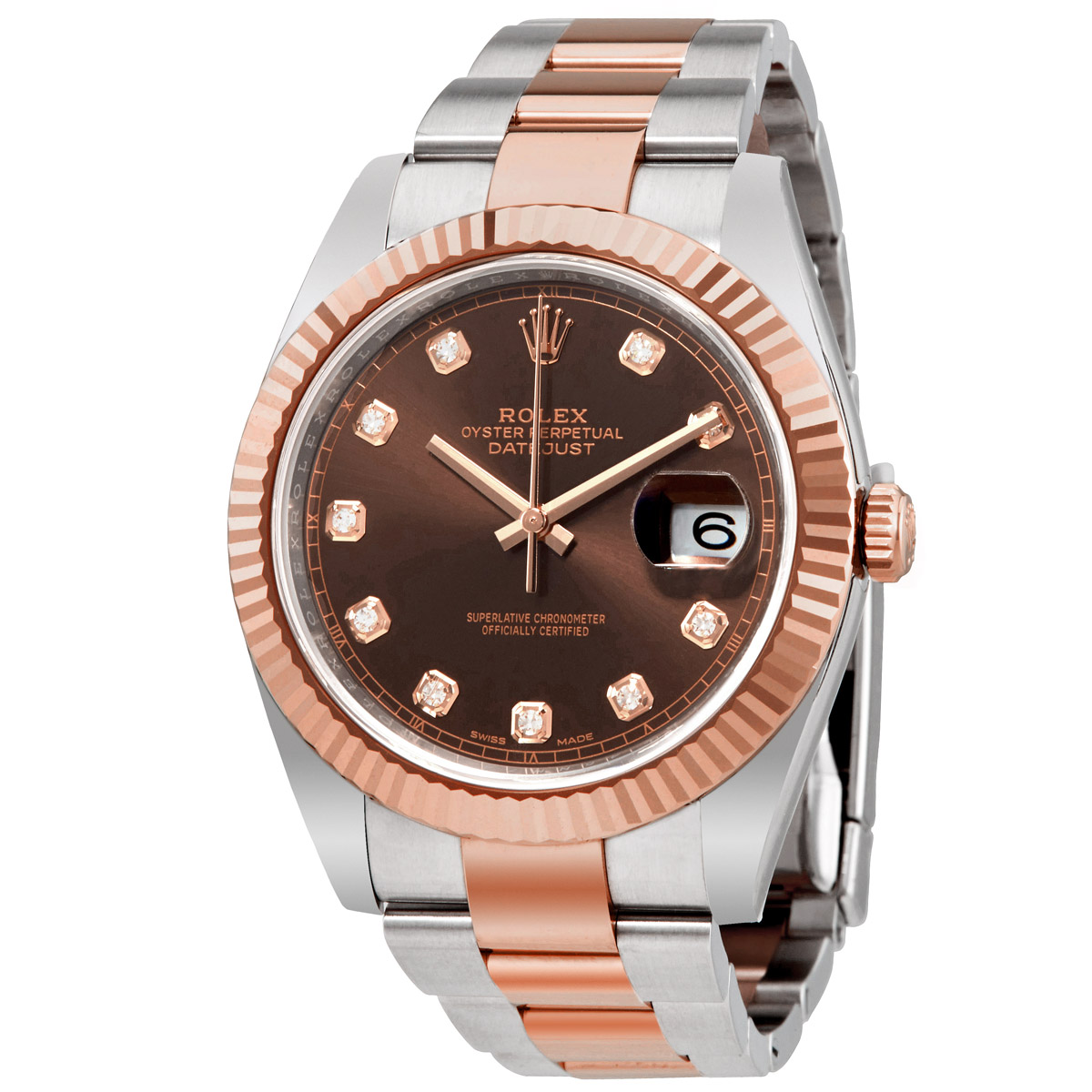 Datejust 41 Chocolate Diamond Dial Steel and 18K Everose Gold Oyster Men's Watch 126331CHDO