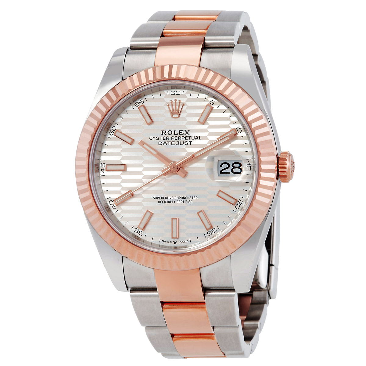 Rolex Datejust 41 Silver, Fluted Motif Dial Automatic Men's 18kt Everose Gold Oyster Watch M126331-0017