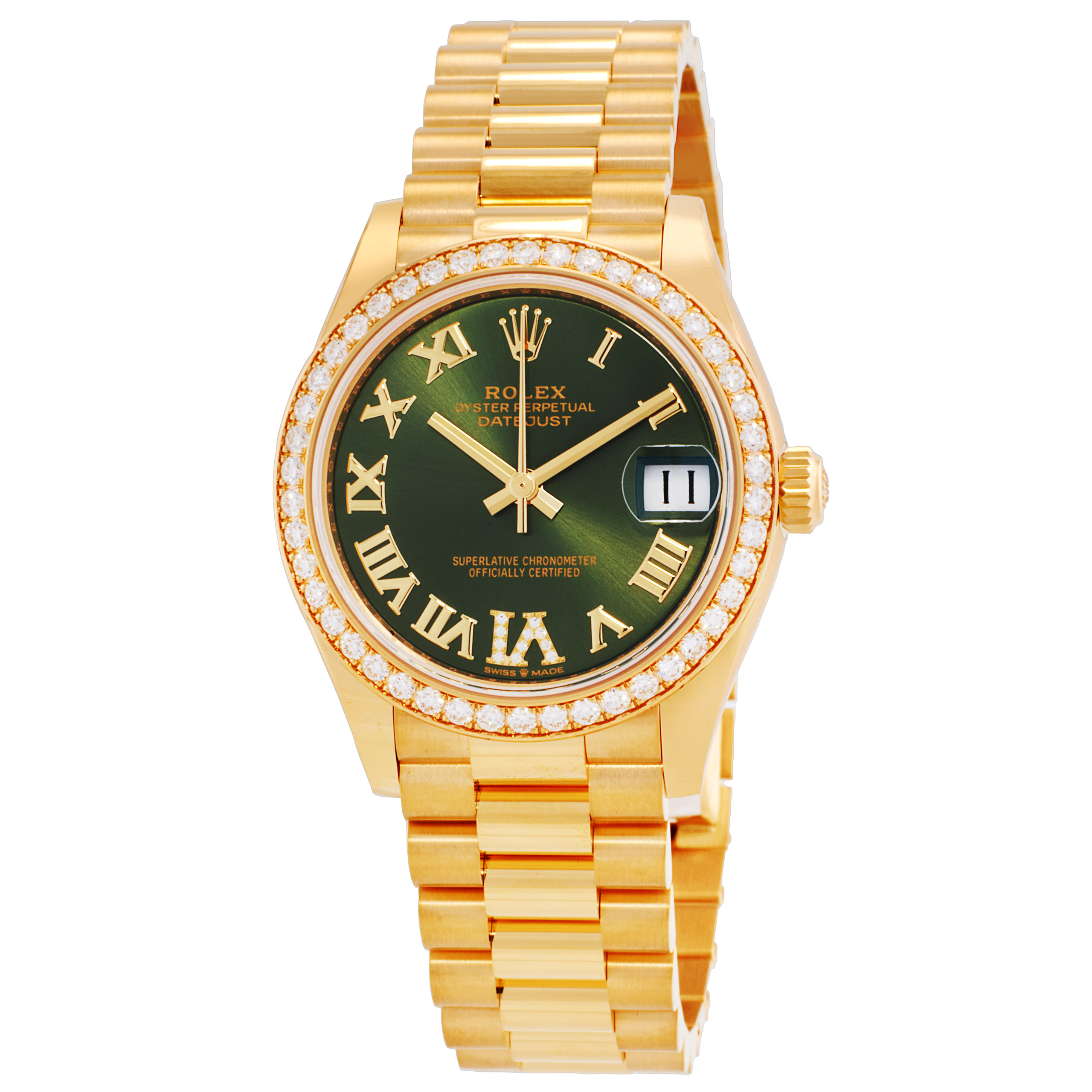 Datejust Automatic 18kt Yellow Gold Diamond Olive Green Dial Ladies Watch 278288GNRDP