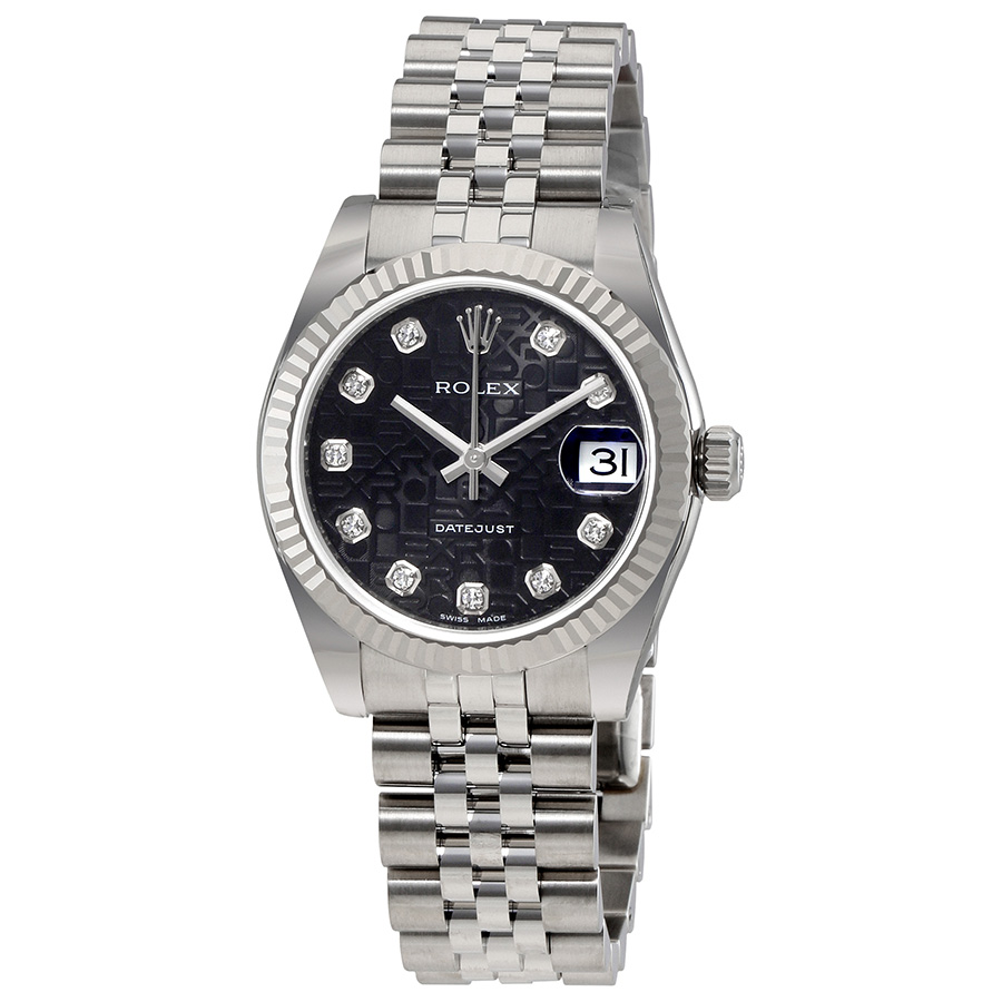 Rolex Datejust Lady 31 Black Jubilee With Diamonds Dial Stainless Steel Jubilee Bracelet Automatic Watch 178274BKJDJ