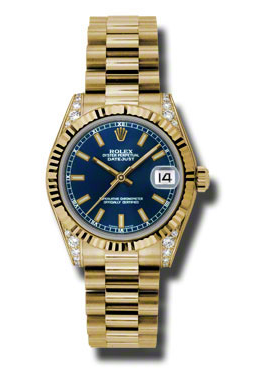 Datejust Lady 31 Blue Dial 18K Yellow Gold President Automatic Ladies Watch