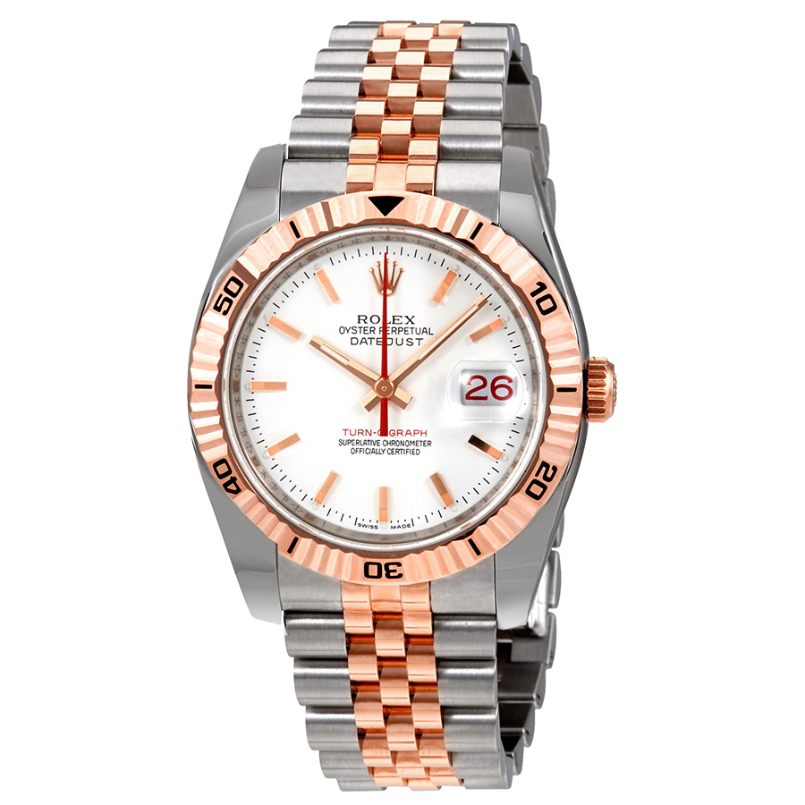 Rolex Datejust White Index Dial 18k Rose Gold Turn-o-Graph Bezel Jubilee Bracelet Men's Watch 116261WSJ
