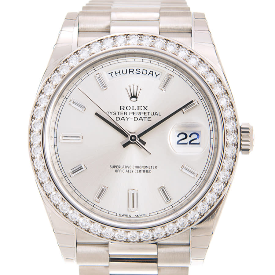 Day Date 40 Automatic Silver Diamond Dial Men's 18kt White Gold President Watch