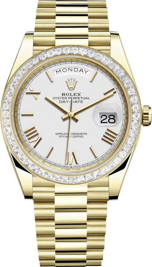 Day Date 40 Automatic White Dial Men's 18kt Yellow Gold President Watch
