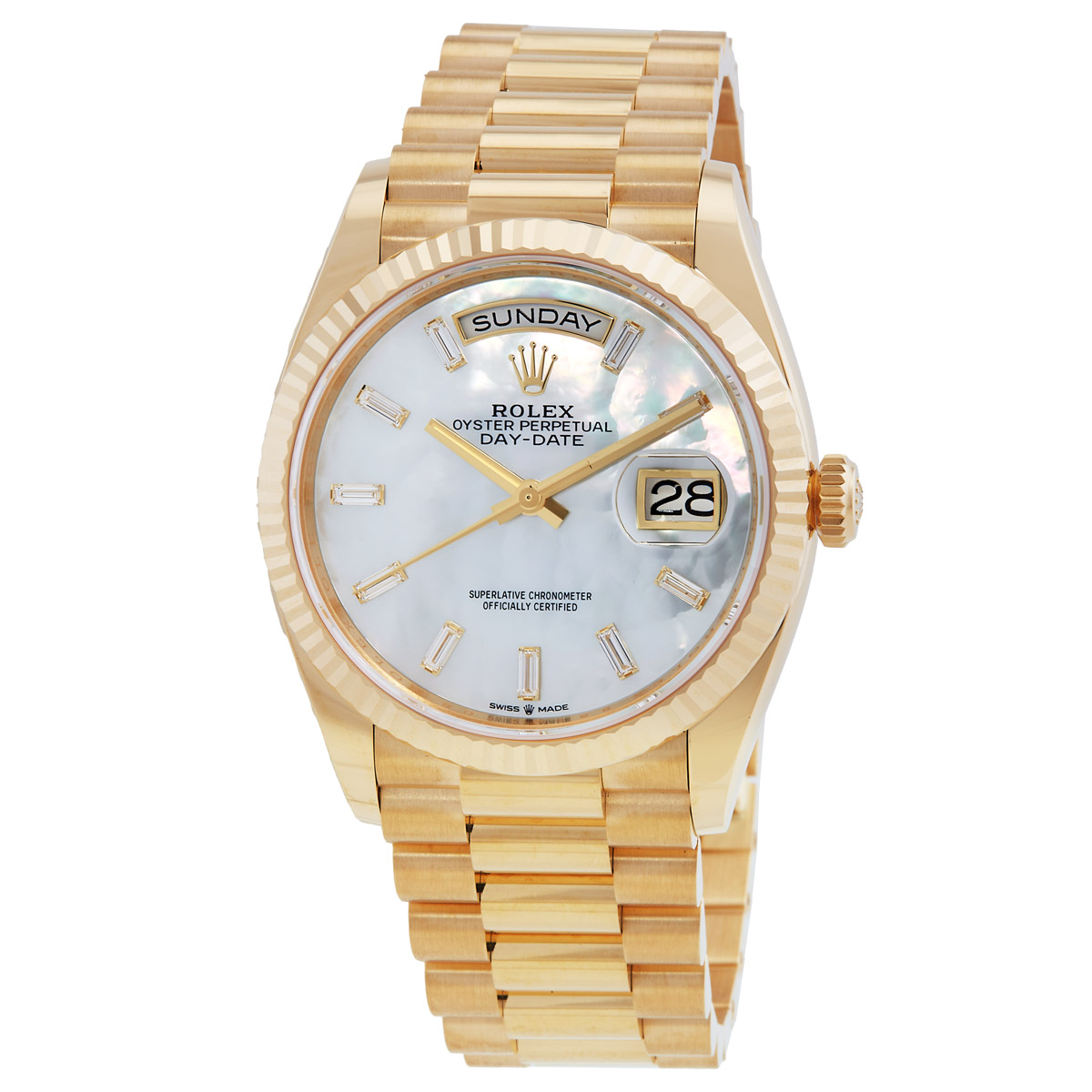 Rolex Day Date Automatic Chronometer Diamond White Mother of Pearl Dial Unisex Watch M128238-0123