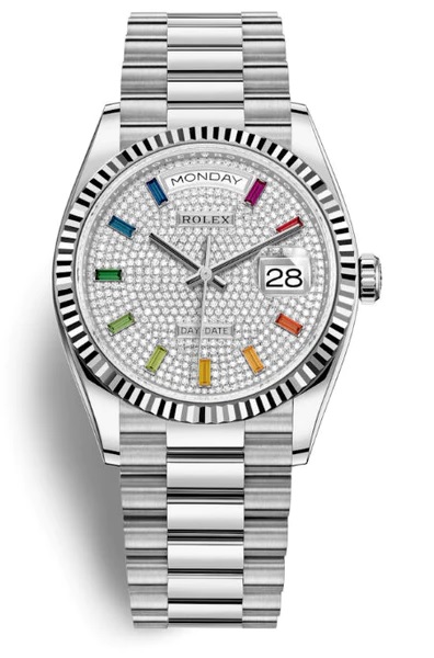 Day-Date 36 Automatic Diamond Pave Dial 18kt White Gold President Watch 128239SSP