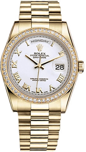 Day-Date 36 Automatic White Dial Ladies 18kt Yellow Gold President Watch