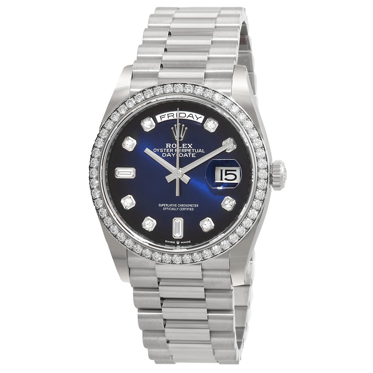 Day-Date 36 Blue Diamond Dial 18kt White Gold President Watch 128349BLDP