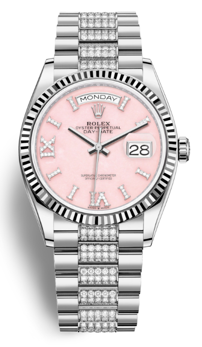 Day-Date 36 Pink Dial 18kt White Gold Diamond Set President Watch 128239DSDP