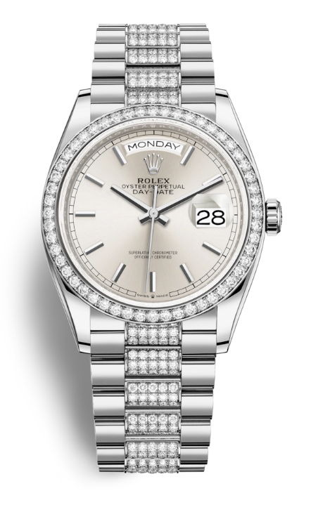 Day-Date 36 Silver Dial 18kt White Gold Diamond Set President Watch
