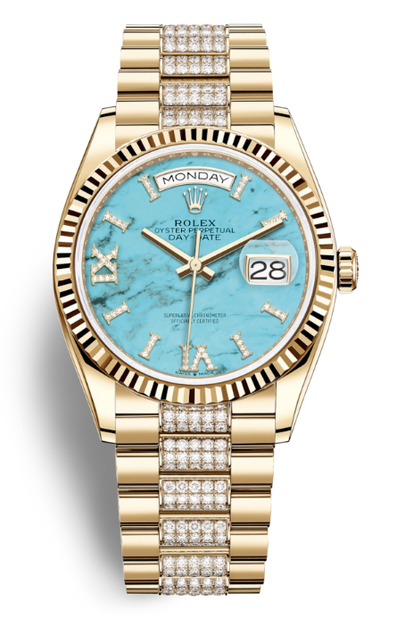 Day-Date 36 Turquoise Dial 18kt Yellow Gold Diamond-Set President Watch 128238TQRSDDP