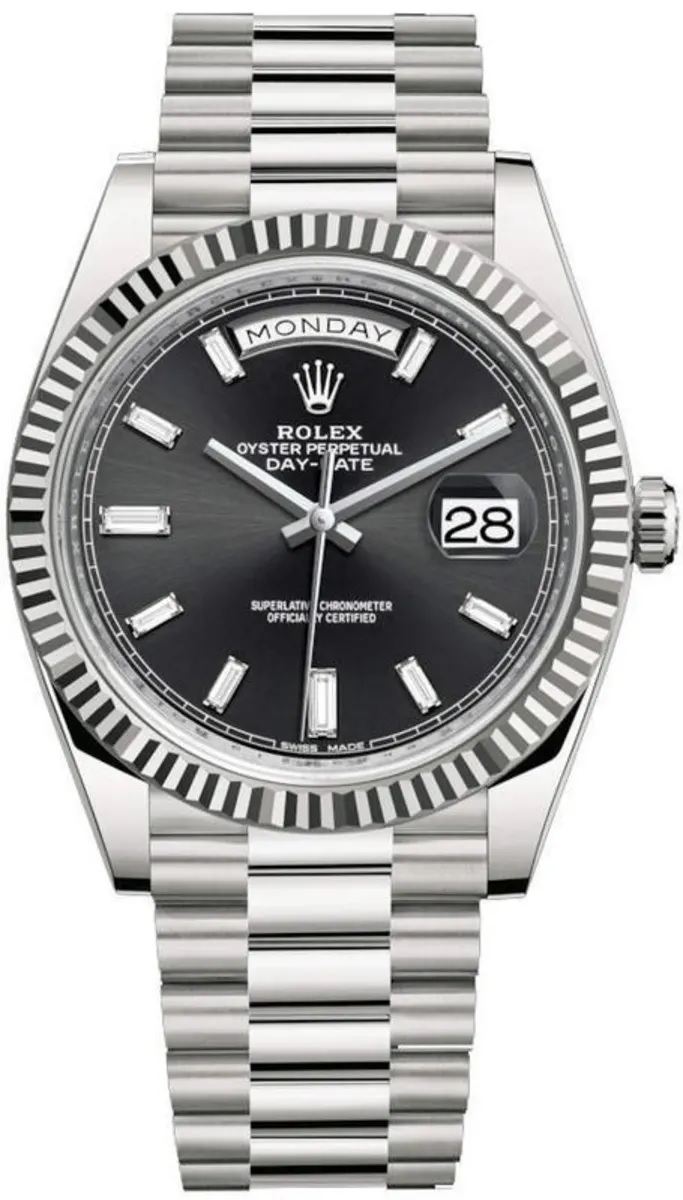 Day-Date 40 Automatic Black Diamond Dial Men's 18K White Gold President Watch