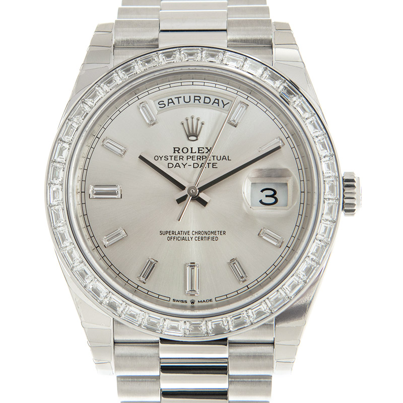 Day-Date 40 Automatic Chronometer Diamond Silver Dial Men's Watch