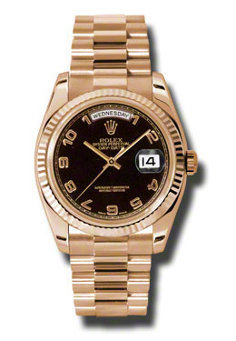 Rolex Day-Date Black Dial 18K Everose Gold President Automatic Ladies Watch 118235BKAP