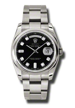 Rolex Day-Date Black Dial 18K White Gold Oyster Bracelet Automatic Men's Watch 118209BKDO