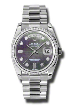 Day-Date Black Mother Of Pearl Dial Platinum President Automatic Ladies Watch