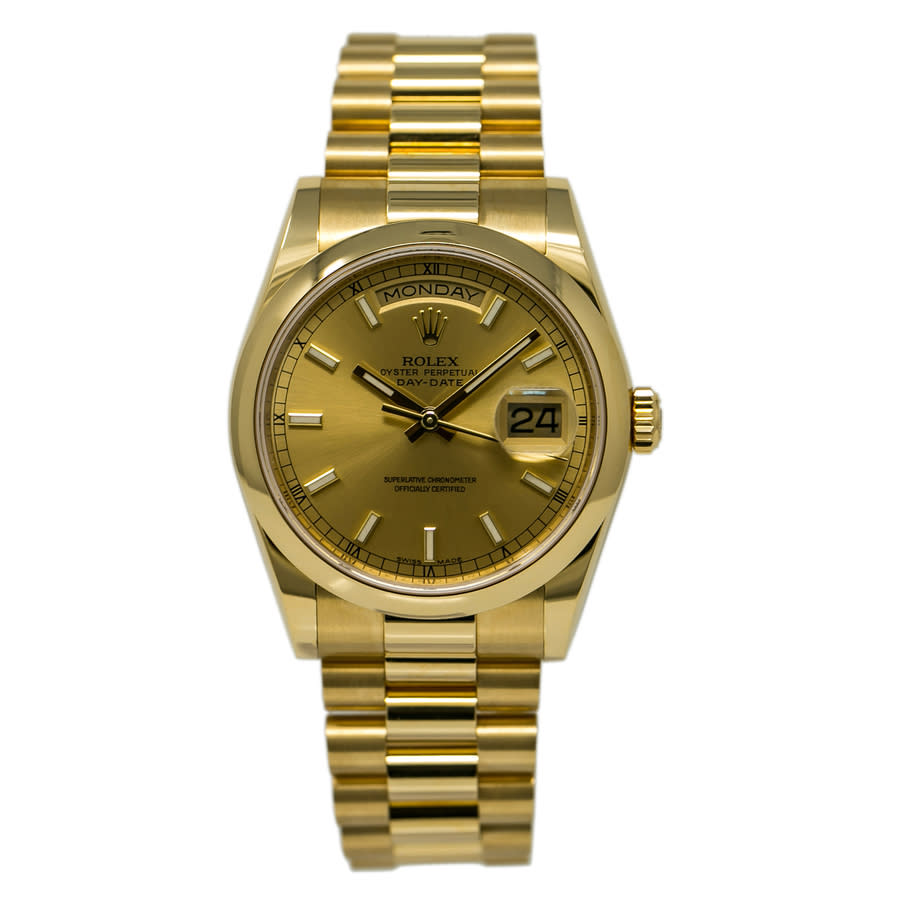 Day-Date Champagne Automatic 18kt Yellow Gold Ladies Watch