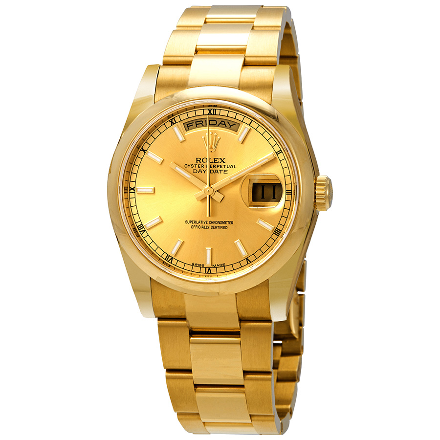 Rolex Day-Date Champagne Dial 18K Yellow Gold Oyster Bracelet Automatic Men's Watch 118208CSO