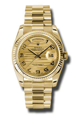 Day-Date Champagne Wave Dial 18K Yellow Gold President Automatic Men's Watch