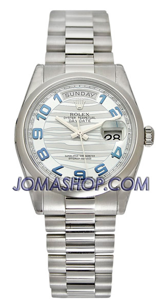 Day-Date Ice Blue Wave Dial Platinum President Automatic Men's Watch