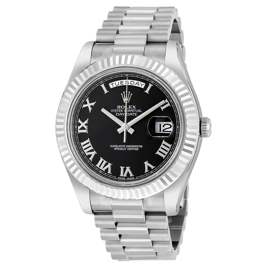 Rolex Day-Date II Black Dial 18K White Gold President Automatic Men's Watch 218239BKRP