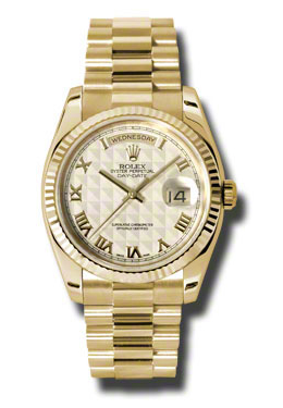 Rolex Day-Date Ivory Pyramid Dial 18K Yellow Gold President Automatic Men's Watch 118238IPRP