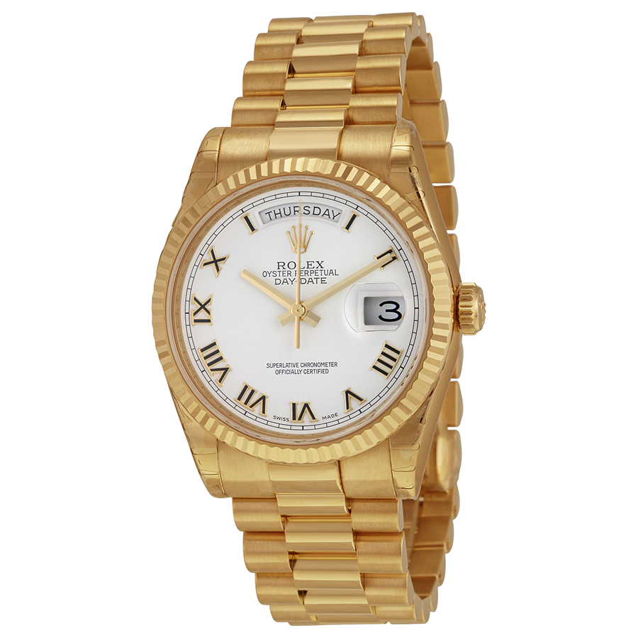 Rolex Day-Date White Dial 18K Yellow Gold President Automatic Men's Watch 118238WRP