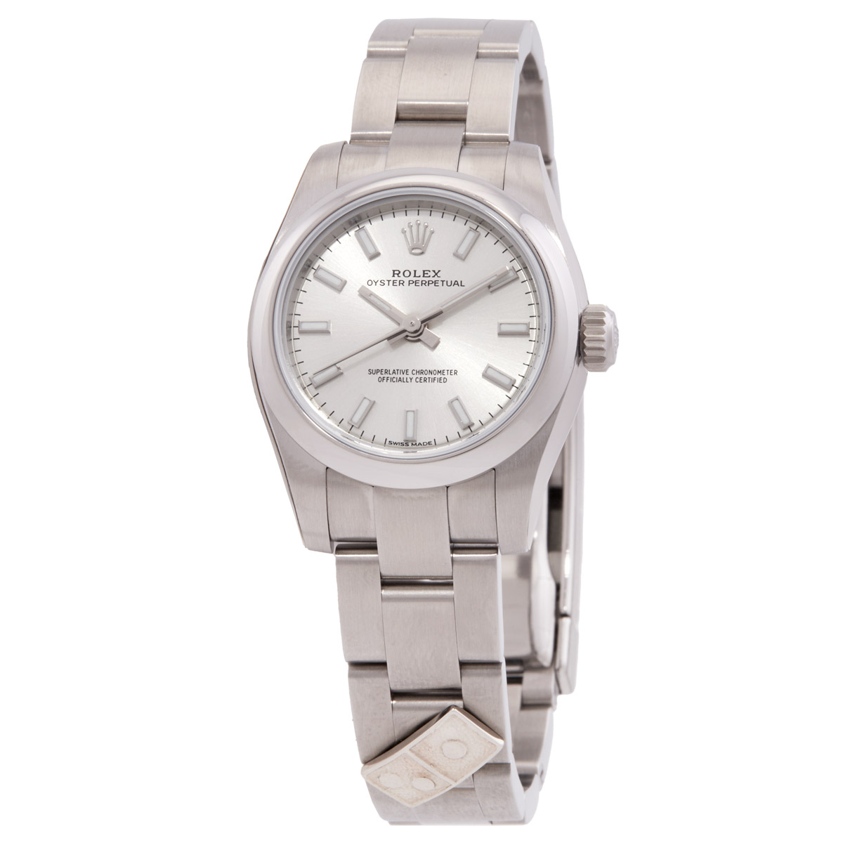 Rolex "Dominos" Oyster Perpetual Silver Dial Stainless Steel Ladies Watch 176200SSO