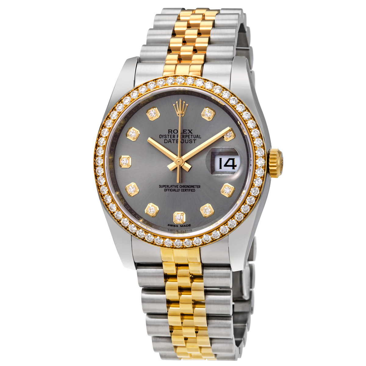 Grey Diamond Dial Automatic Steel and 18kt Yellow Gold Jubilee Watch
