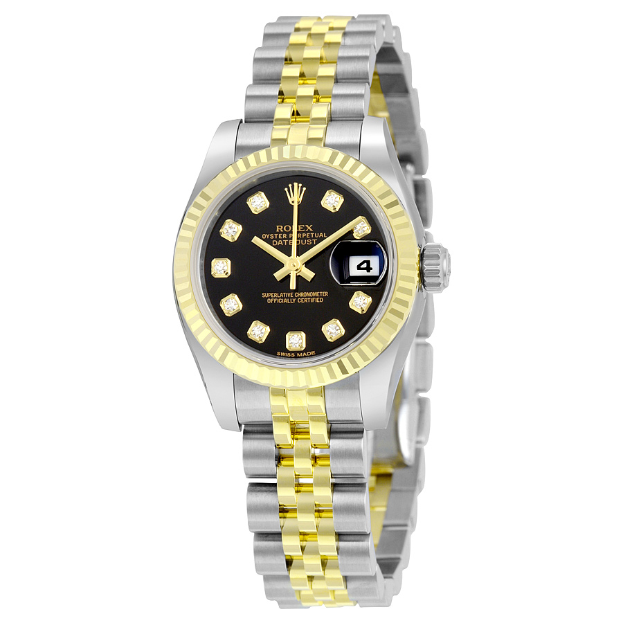 Rolex Lady Datejust 26 Black with 10 Diamonds Dial Stainless Steel and 18K Yellow Gold Jubilee Bracelet Automatic Watch 179173BKDJ