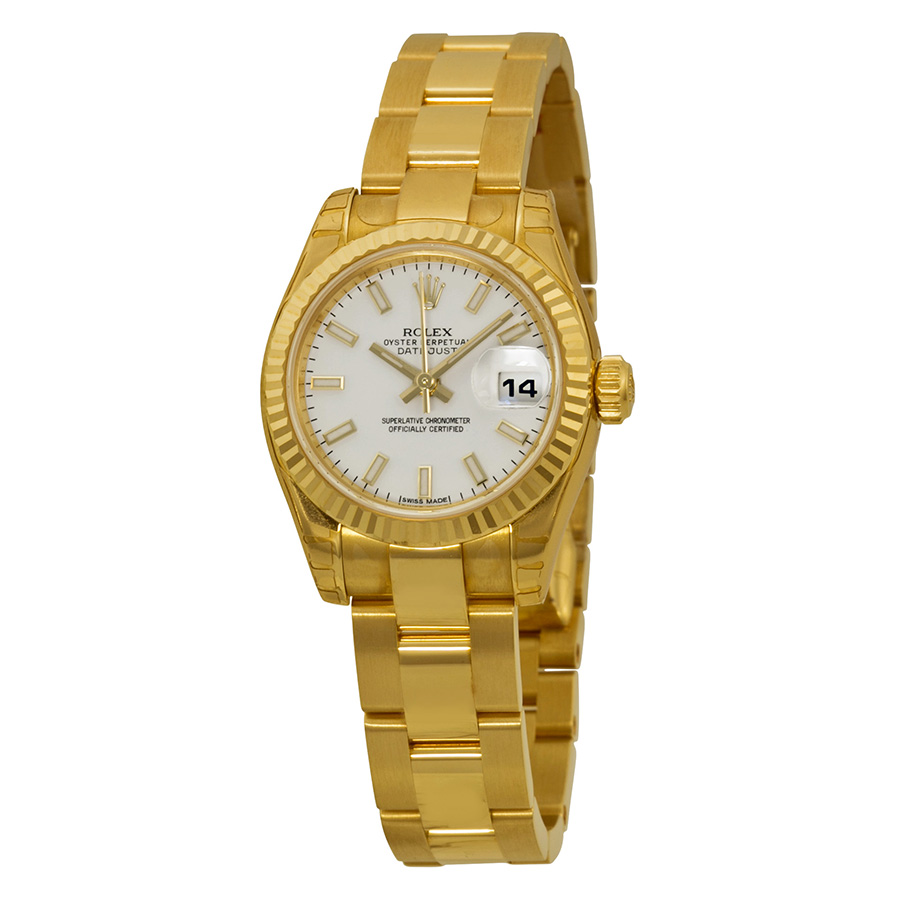 Rolex Lady Datejust 26 White Dial 18K Yellow Gold Oyster Bracelet Automatic Watch 179178WSO